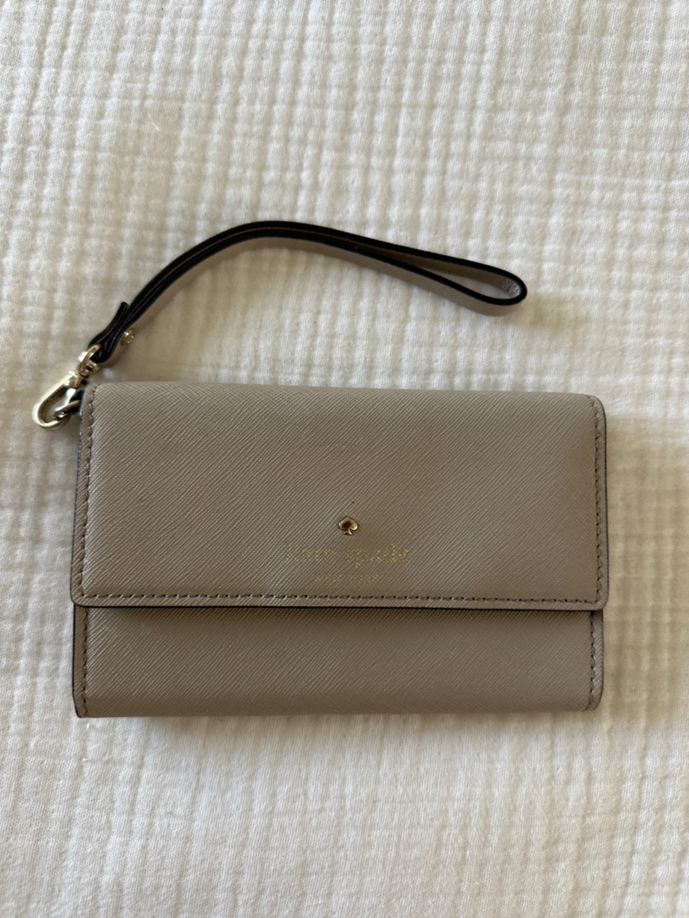 kate spade Taupe Saffiano Leather Wristlet